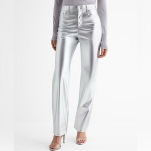 Express High Waisted Metallic Faux Leather modern straight pant